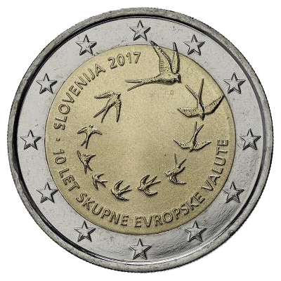 2 euros conmemorativa Décimo Aniversario del Euro en Eslovenia